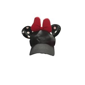 MINNIE MOUSE Black Hat Cap With Ears Adult Baseball Polka Dots Red Bow